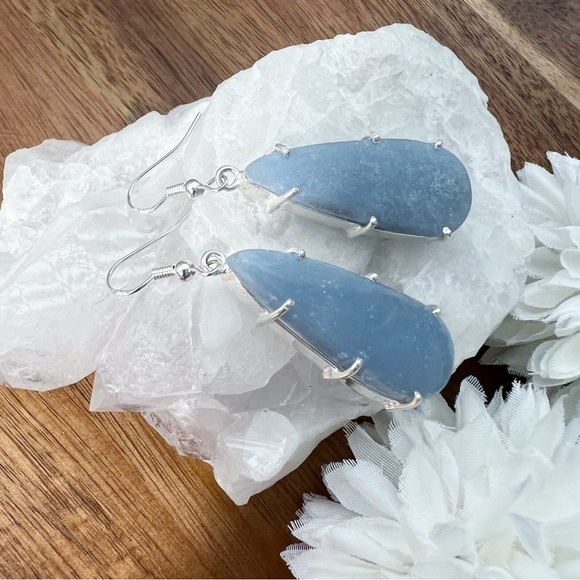 Angelite Pendant and Earrings Set Solid Sterling Silver 925 Handmade New - Picture 7 of 11